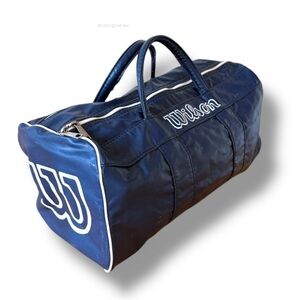 VTG 80s Wilson Heritage Gym Bag Navy Blue Made in USA Racket Sleeve Model E 6914